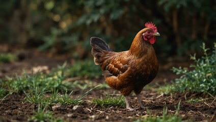 Fototapeta premium A brown hen, standing calmly.