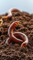 Fototapeta premium Explore the fascinating world of earthworms thriving in rich soil for organic gardening and vermicomposting practices