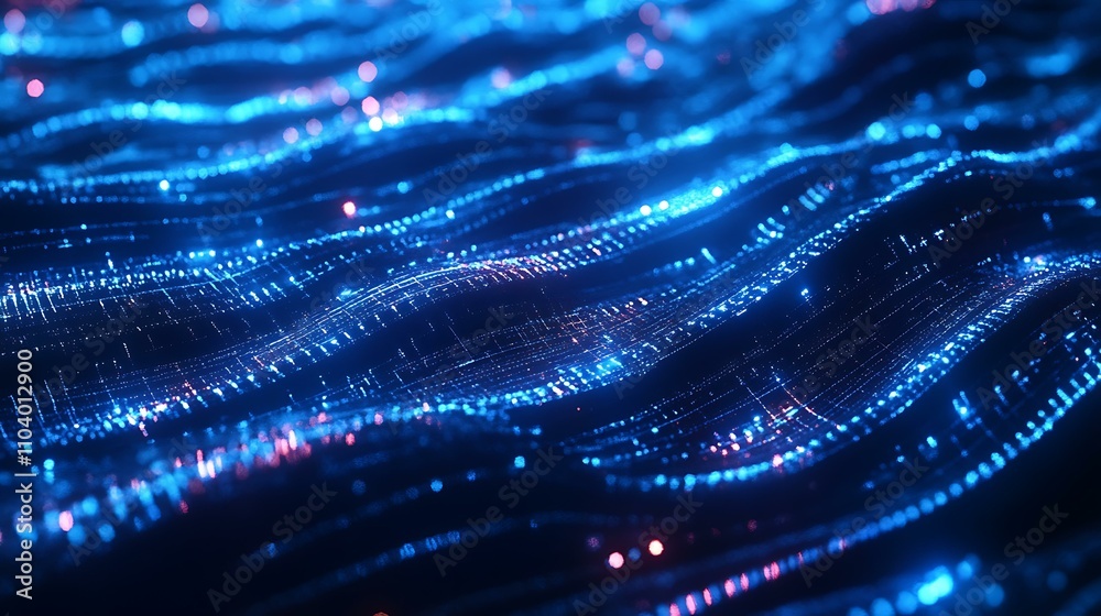 Wall mural blue abstract science background with wave patterns and tech-inspired light effects