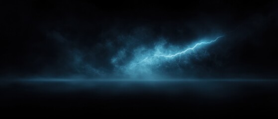 Fototapeta premium dark and dramatic scene with a bright blue lightning bolt striking down from the sky.