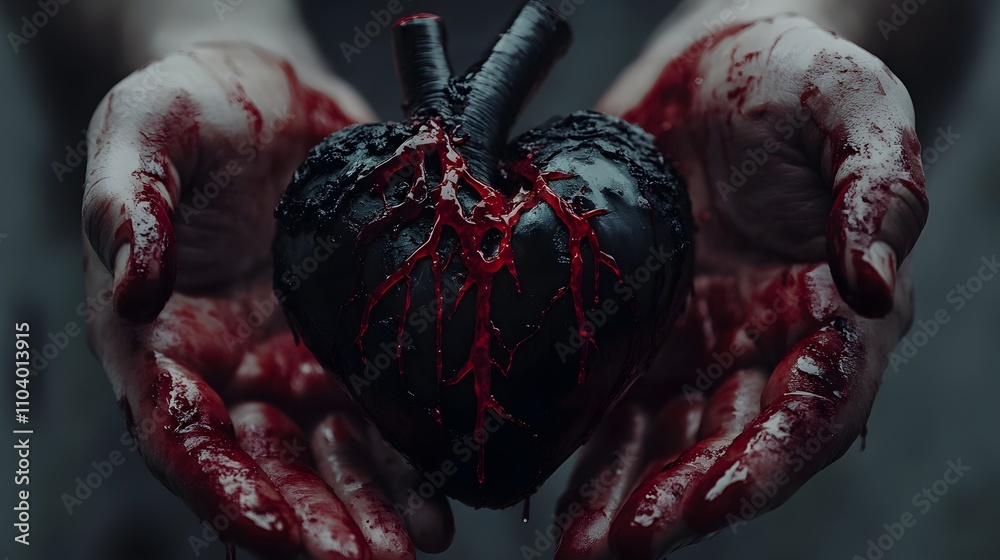 Leinwandbilder dark and moody artistic representation of a heart surrounded by red and black colors with blood drip