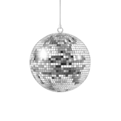 Fotobehang Reflective disco ball hanging for festive dance parties  on  transported background  © Karina