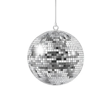 Reflective disco ball hanging for festive dance parties  on  transported background 