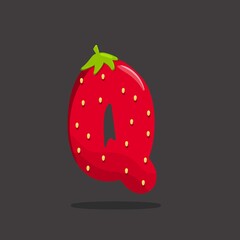 Strawberry letter Q ,Q, Bright shiny alphabet letter Q,strawberry alphabet font a to z