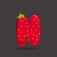 Strawberry letter N,N, Bright shiny alphabet letter N, strawberry alphabet font a to z