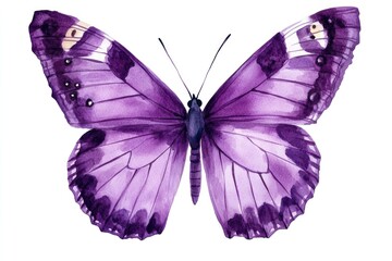 Obraz premium A delicate watercolor painting of a purple butterfly with intricate details and soft colors