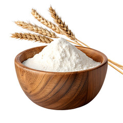 Flour in Wooden Bowl with Wheat and Powder, Isolated on Transparent Background, Organic, Farming, Harvest, Minimalist, Raw, Pure, New Image Download, Horizontal, No People, Simple, Natural