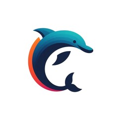 Obraz premium Illustration of a dolphin that is simple, minimalistic, elegant, modern, and colorful on a white background, suitable for logo or icon use.
