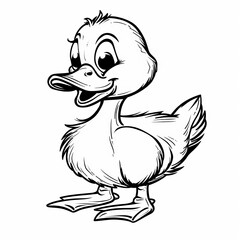 Fototapeta premium A cheerful cartoon duckling with big eyes and a fluffy body, standing with a smile.