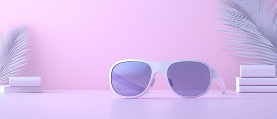  pair of white sunglasses on a pink background. The sunglasses have a round frame and dark lenses that are slightly tinted.