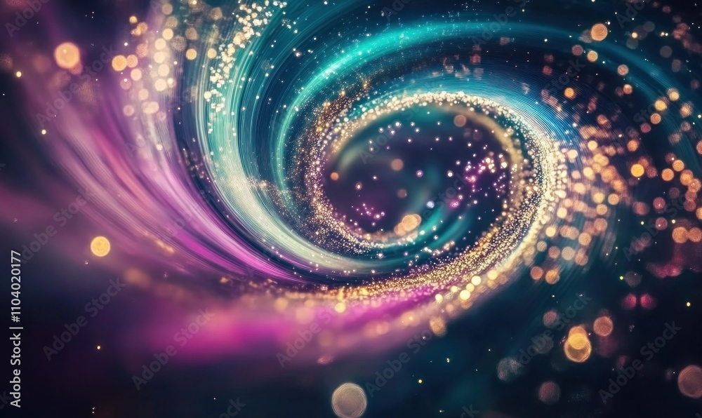 Wall mural cosmic swirl with sparkling particles and colorful waves