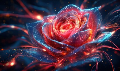 Luminescent Rose with Glowing Particles