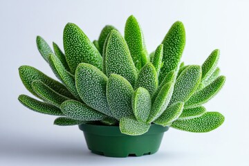 A small green plant growing in a green pot