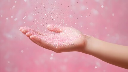 Fototapeta premium A hand holding a handful of glitter