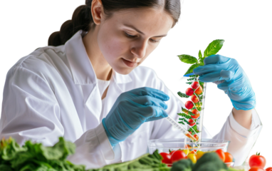 Biotechnologist Analyzing Genetically Modified Organism Isolated on Transparent Background PNG.