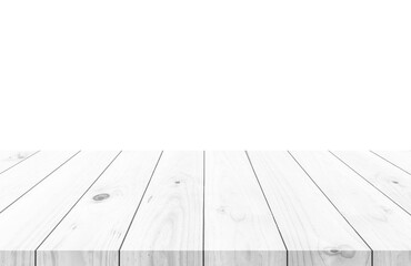 empty white wooden table on white background.