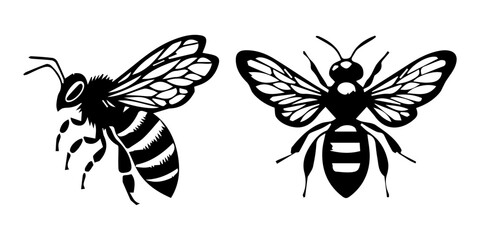 set of insects, Set of Bee Silhouette Art Vector Illustration, Africanized bee (killer bee) silhouette,  vector Bundle, bee silhouette vector black on white background, bee silhouette.