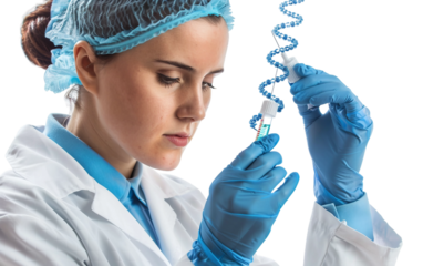 Biotechnologist Operating Laminar Flow Hood in Laboratory Isolated on Transparent Background PNG.