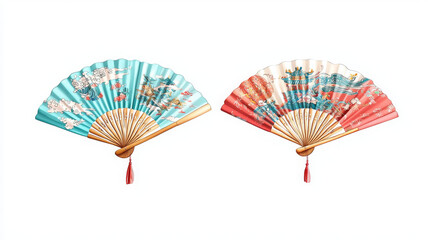 Whimsical decorative fans with intricate designs and vibrant colors
