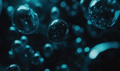 Abstract Blue Bubbles in Dark Background