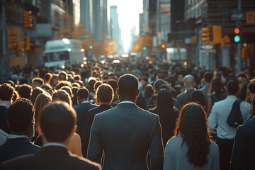 Urban Anonymity Man Walking in Vibrant City Crowd