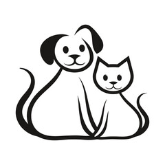 Minimalist Cat and Dog Line Art Illustration for Branding.