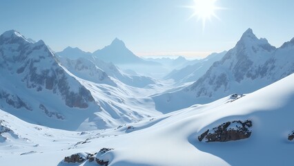 人が踏み入れない冬の雪山