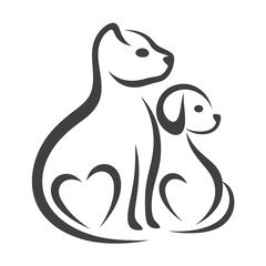 Minimalist Cat and Dog Line Art Illustration for Branding.