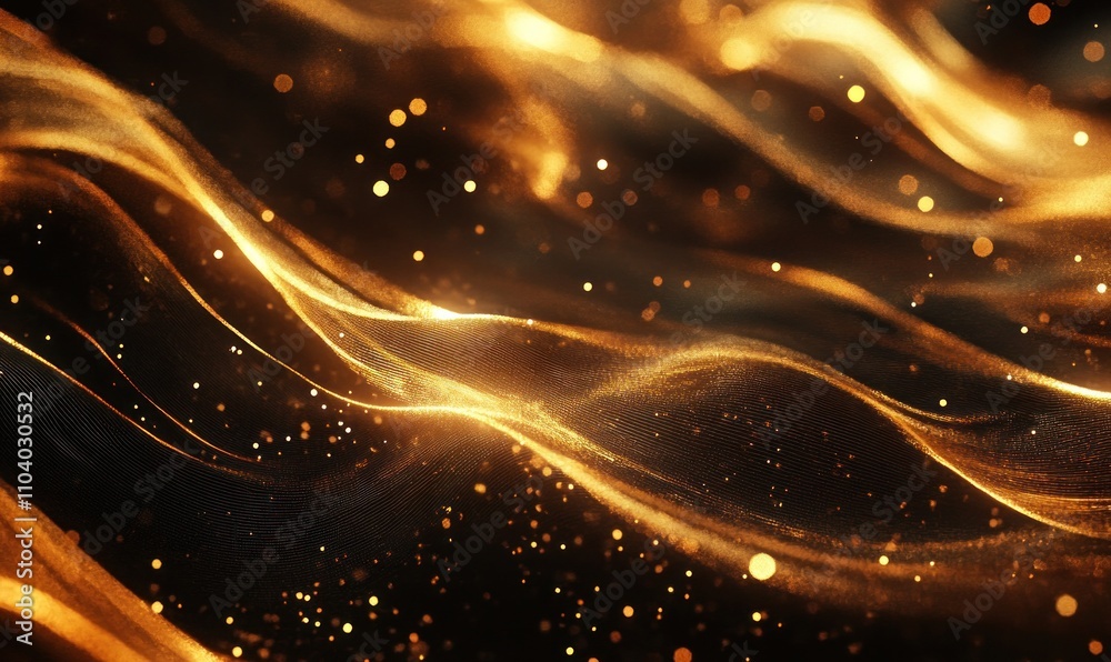 Canvas Prints golden abstract waves with sparkling particles