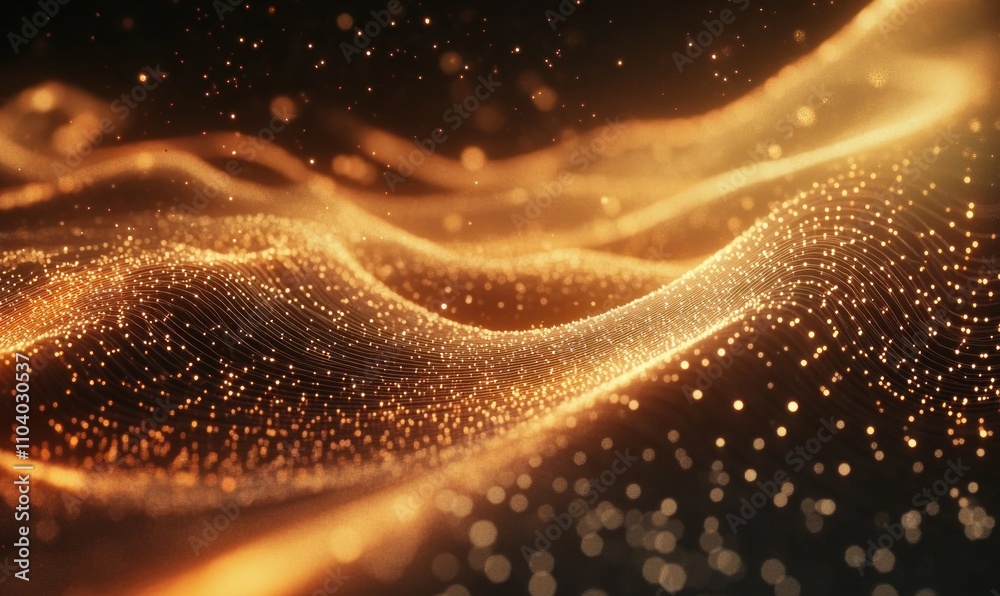 Wall mural abstract golden wave pattern with shimmering particles