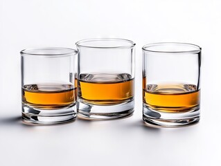 Three glasses of whiskey sitting next to each other on a table