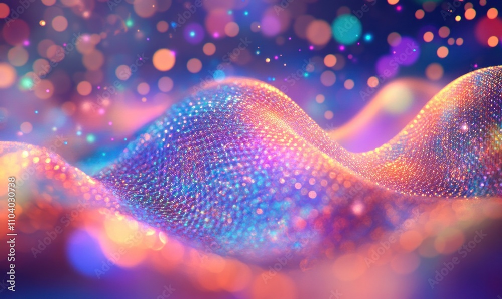 Wall mural abstract digital wave with colorful bokeh lights