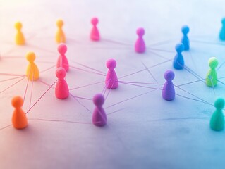 Fototapeta premium Connectivity background abstract multicolored pins social representation teamwork networking connections concept colorful pawns connected dots