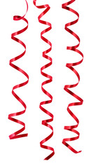 Set of red serpentine curled ribbons isolated on transparent background. Red serpentine streamers...