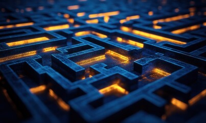 Obraz premium Futuristic Glowing Maze with Blue and Orange Lights