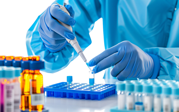 Lab Technician Preparing Samples for DNA Analysis Isolated on Transparent Background PNG.