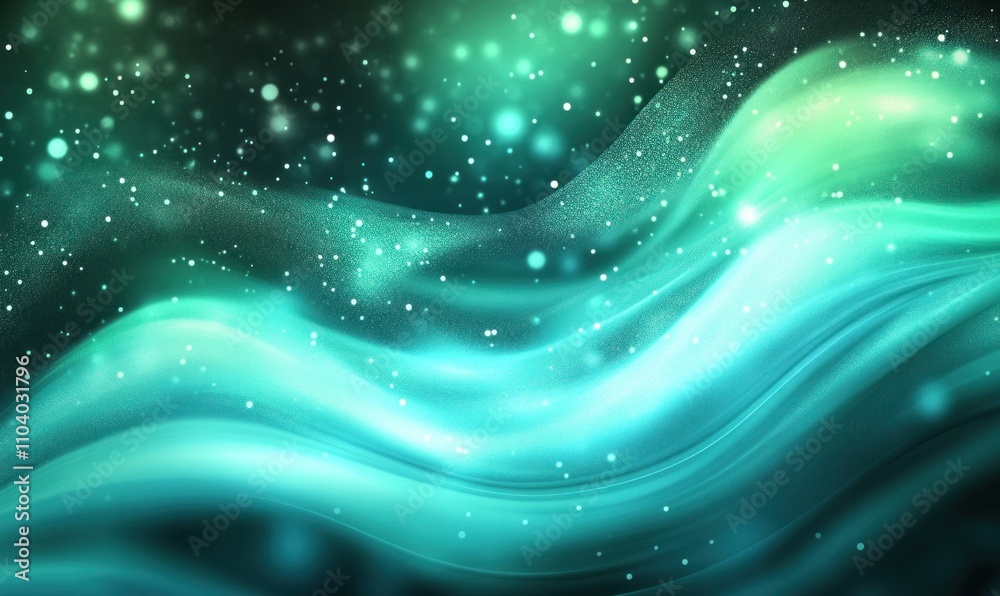 Wall mural abstract green wave and light particle background
