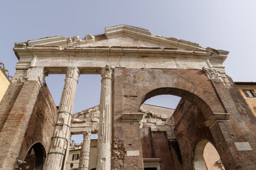 Fototapeta premium Roman temple of Portico d’Ottavia in the heart of the Jewish Ghetto in the historic center of Rome
