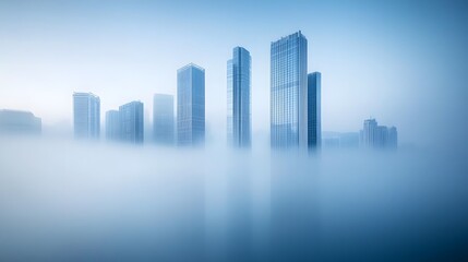 Fototapeta premium Skyscrapers Emerging From a Misty Cityscape