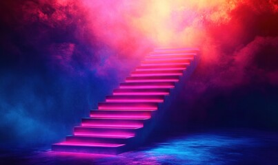 Futuristic Glowing Stairway in Vibrant Neon Lights