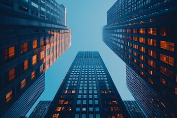 Urban Night Concrete City Building Elevations, Orange Light Perspective