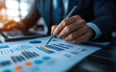 Business team planning. Business executives presenting trend forecasts during a formal meeting, with growth charts behind them