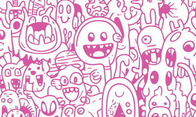 quirky pink themed seamless monsters pattern isolated vector for trendy prints and digital backgrounds