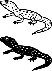 Gecko Icons. Black and White Vector Illustration. Small Lizard. Domestic Pet. For Coloring Book Design. Pet Concept