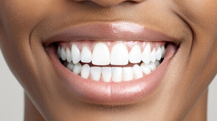 Obraz premium Person smiling with emphasis on jawline symmetry and veneers, studio lighting, smooth textures, dental health promotion