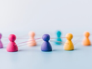Obraz premium Symbolic representation human networking using colorful figures teamwork abstract social business diagram pawns objects concept connected dots