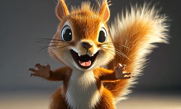 Adorable 3D Render of a Cheerful Red Squirrel