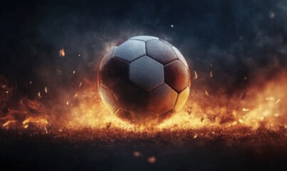 Fototapeta premium Fiery Soccer Ball on Fire Exploding with Flames