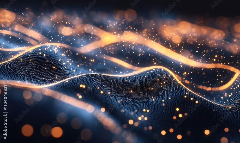 Sticker abstract glowing waveform with particles