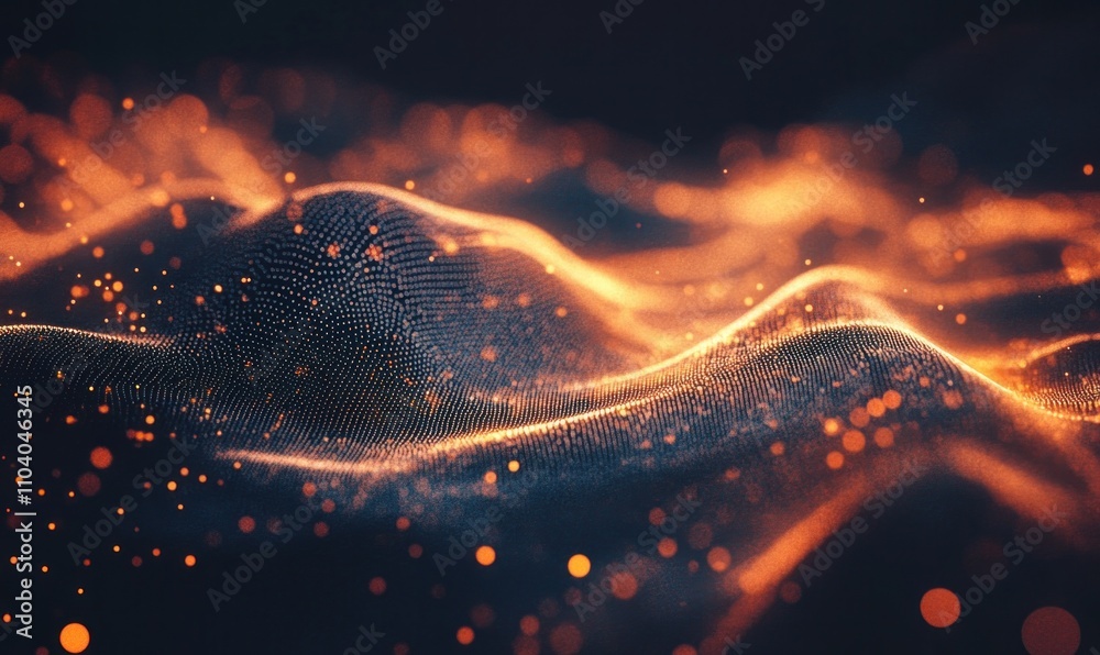 Sticker abstract digital waveform with glowing particles